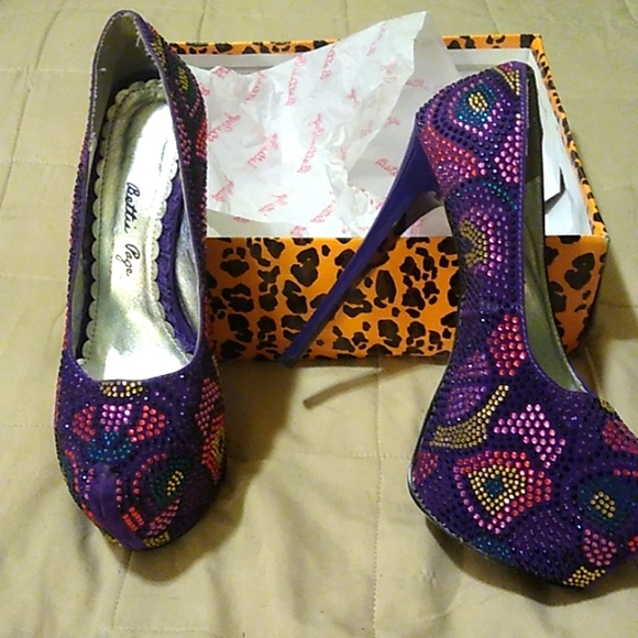 Bettie Page Shoes - Bettie Page Deep Violet/Multi color Rhinestone stillettos